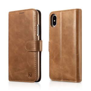 Skórzany Portfel Etui iCARER iPhone X (TEN) brązowy