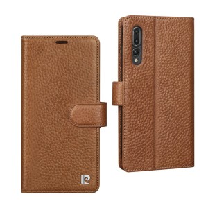 PIERRE CARDIN Skórzane Etui Portfel do Huawei P20 Pro brązowe 