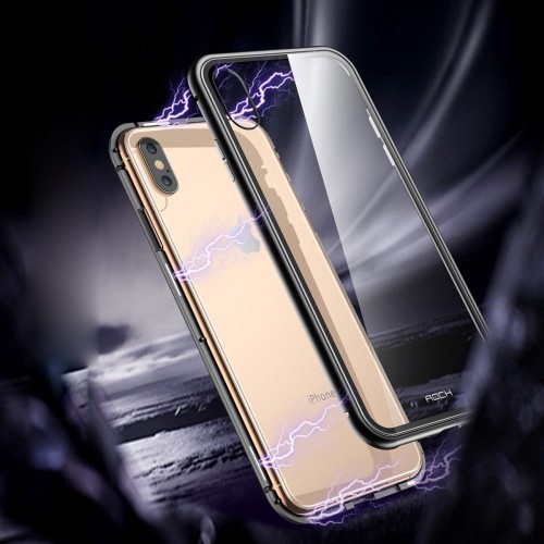 ROCK Magnetyczna Metalowa Ramka + Szkło Hartowane do iPhone XS Max czarna