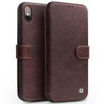 QIALINO Matowy Skórzany Pokrowiec  iPhone XS Max czekoladowy