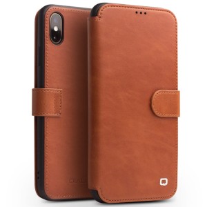 QIALINO Matowy Skórzany Pokrowiec  iPhone XS Max brązowy