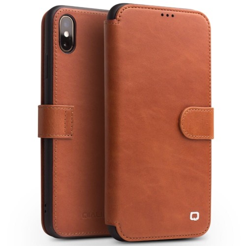 QIALINO Matowy Skórzany Pokrowiec iPhone XS Max brązowy