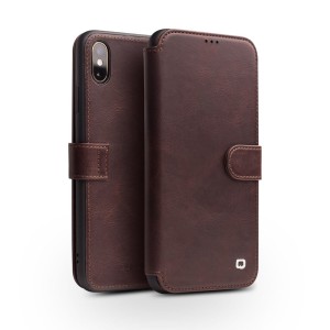 QIALINO Skórzany Pokrowiec do  iPhone XS / iPhone X brązowy