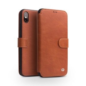 QIALINO Skórzany Pokrowiec do  iPhone XS / iPhone X brązowy jasny