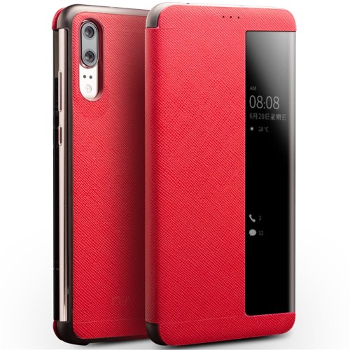 QIALINO Skórzane Eleganckie Etui Huawei P20 czerwone