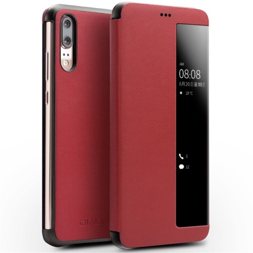 QIALINO Skórzane Eleganckie Etui Huawei P20 czerwone