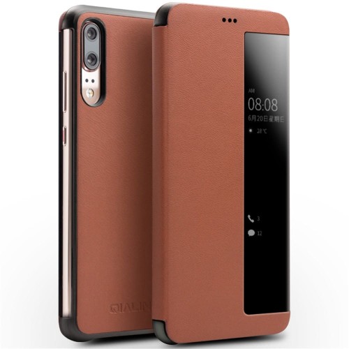 QIALINO Skórzane Eleganckie Etui Huawei P20 brązowe