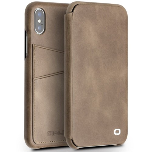 QIALINO Skórzany Pokrowiec Etui do iPhone XS / iPhone X khaki