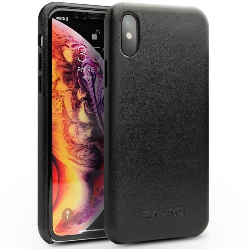 QIALINO Skórzane Etui Obudowa do iPhone XS Max czarne