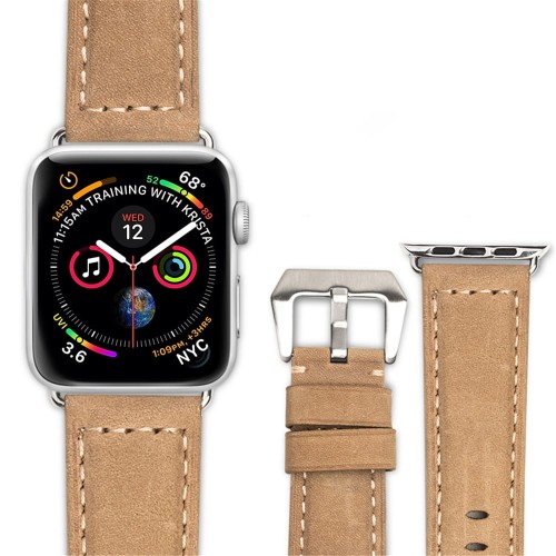 Skórzany Pasek QIALINO do Apple Watch 42mm / 44mm /45mm khaki