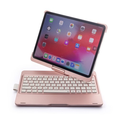 Obrotowa Podświetlana Klawiatura do iPad Pro 11 2018 złoty róż
