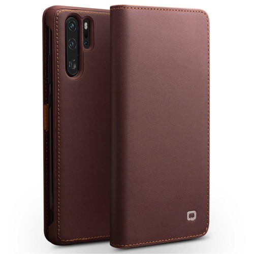 Skórzane Etui Pokrowiec Qialino do Huawei P30 Pro brazowe