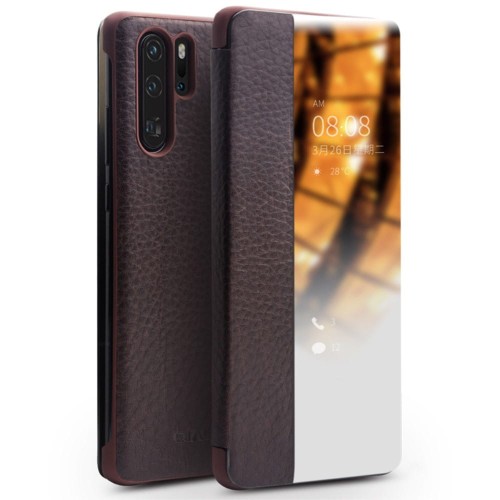 Skórzane Etui Smart Cover Qialino do Huawei P30 Pro brązowe