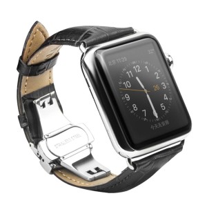 Skórzany Pasek QIALINO do Apple Watch 42mm/44m/45mm czarny