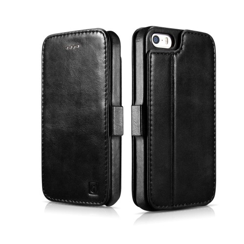 Skórzane Etui Pokrowiec ICARER iPhone 5 5S SE czarne