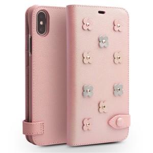 Piękne Skórzane Etui QIALINO iPhone X/ iPhone XS  różowe