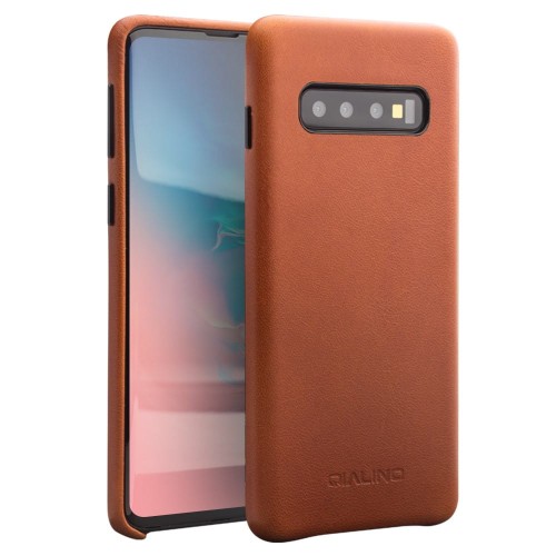 Skórzane Etui Plecki QIALINO do Samsung Galaxy S10 brązowe