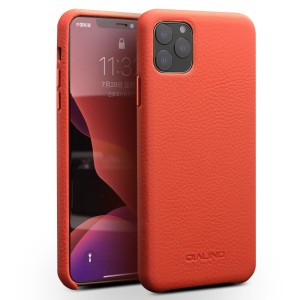 Skórzane Etui Plecki Obudowa QIALINO iPhone 11 Pro pomarańczowe