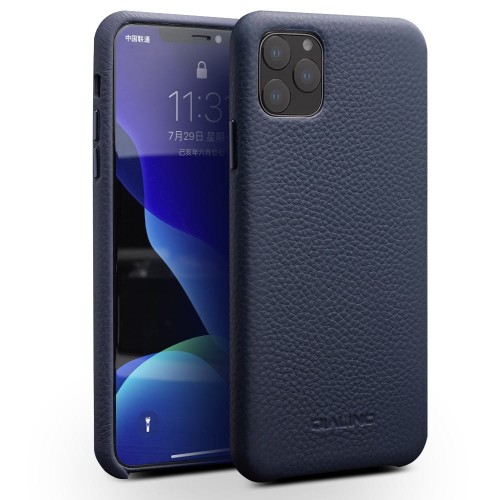 Skórzane Etui Plecki Obudowa QIALINO iPhone 11 Pro granatowe