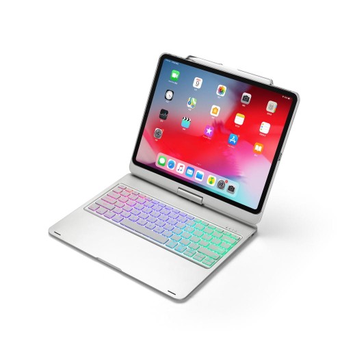 Obrotowa Podświetlana Klawiatura Bluetooth do iPad Pro 12.9 2018 srebrna