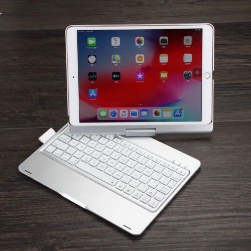 Obrotowe Etui Podświetlana Klawiatura do iPad 10.2 2019 srebrna