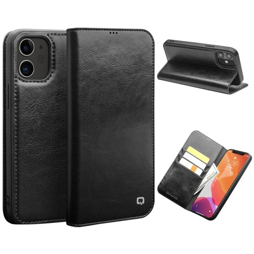 Eleganckie Skórzane Etui Pokrowiec QIALINO do iPhone 12 Mini czarne