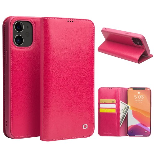 Eleganckie Skórzane Etui Pokrowiec QIALINO do iPhone 12 Mini różowe