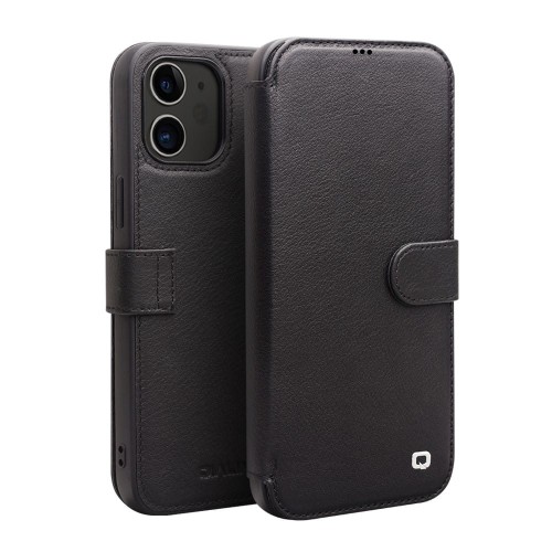 Skórzane Etui Pokrowiec QIALINO do iPhone 12 Mini czarne