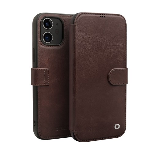 Skórzane Etui Pokrowiec QIALINO do iPhone 12 Mini brązowe