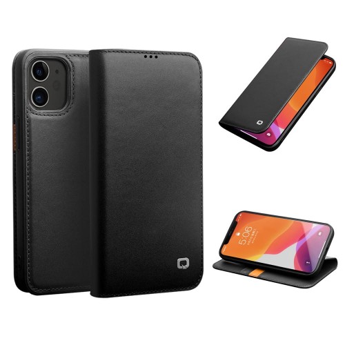 Skórzane Etui Pokrowiec QIALINO do iPhone 12 Mini czarne