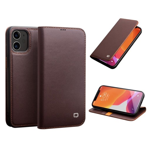 Skórzane Etui Pokrowiec QIALINO do iPhone 12 Mini brązowe