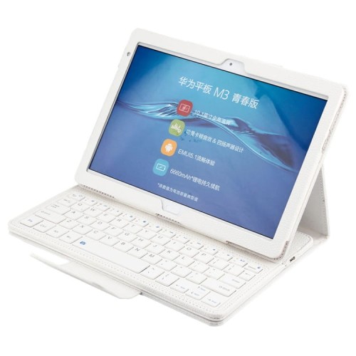 Skórzane Etui Pokrowiec Klawiatura Mediapad M3 Lite biały