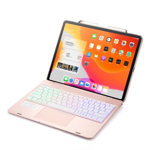 Etui Podświetlana Klawiatura TouchPad do iPad Pro 12.9 2020 złoty różowy