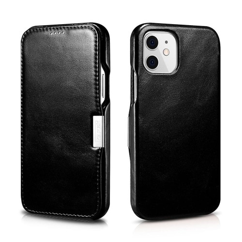 ICARER Skórzane Etui Pokrowiec iPhone 12 Mini czarne