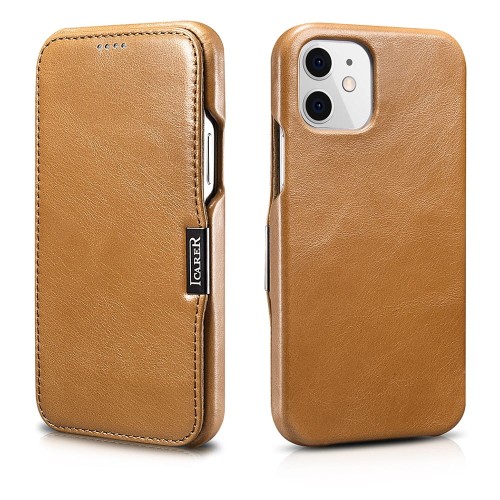 ICARER Skórzane Etui Pokrowiec iPhone 12 Mini brązowe jasne