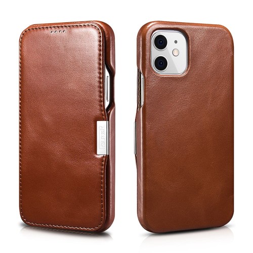 ICARER Skórzane Etui Pokrowiec iPhone 12 Mini brązowe