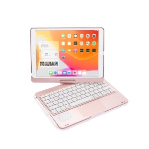 Podświetlana Obrotowa Klawiatura TouchPad iPad  10.2 7/8 złoty róż 