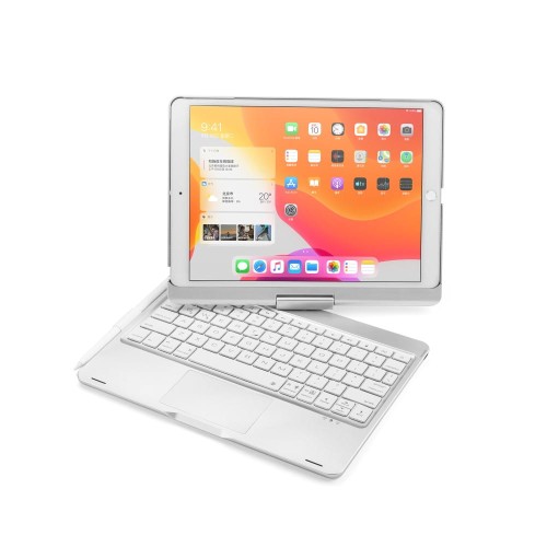 Podświetlana Obrotowa Klawiatura TouchPad iPad 10.2 7/8 srebrna