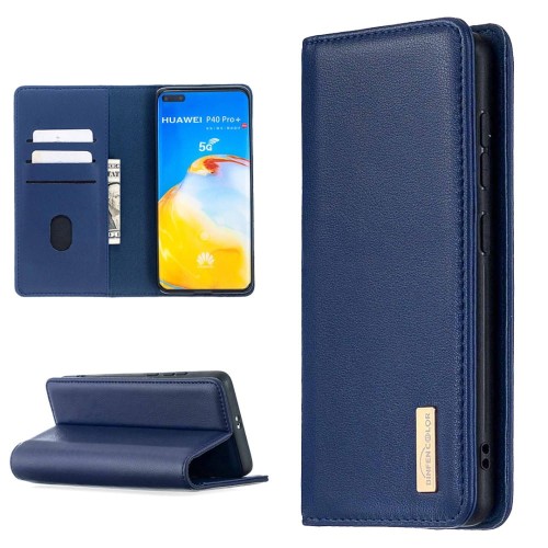 Magnetyczne Skórzane Etui Portfel do Huawei P40 Pro niebieskie