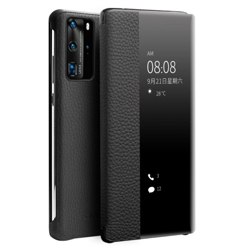 QIALINO Skórzany Pokrowiec Etui do Huawei P40 Pro czarny