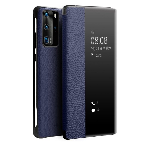 QIALINO Skórzany Pokrowiec Etui do Huawei P40 Pro granatowy