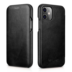 iCarer Skórzane Etui  Pokrowiec iPhone 12 /  12 Pro czarny