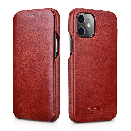 iCarer Skórzane Etui Pokrowiec iPhone 12 / 12 Pro czerwony