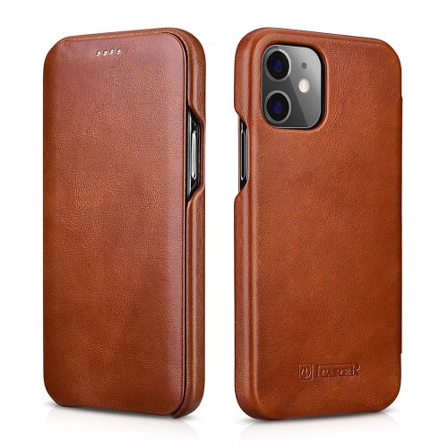 iCarer Skórzane Etui Pokrowiec iPhone 12 / 12 Pro brązowy