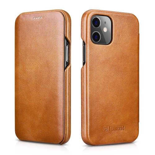 iCarer Skórzane Etui Pokrowiec iPhone 12 / 12 Pro brązowy jasny