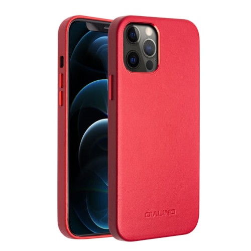 Skórzane Etui Plecki Obudowa QIALINO iPhone 12 Pro Max czerwone