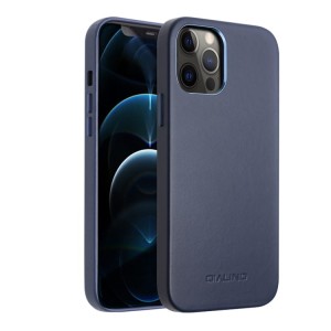Skórzane Etui Plecki Obudowa QIALINO iPhone 12 Pro Max granatowe