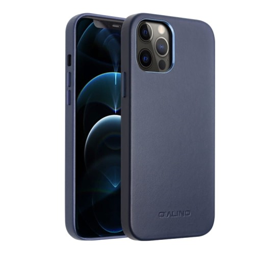 Skórzane Etui Plecki Obudowa QIALINO iPhone 12 Pro Max granatowe