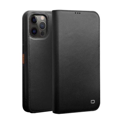 Skórzane Etui Pokrowiec QIALINO do iPhone 12 / iPhone 12 Pro czarne