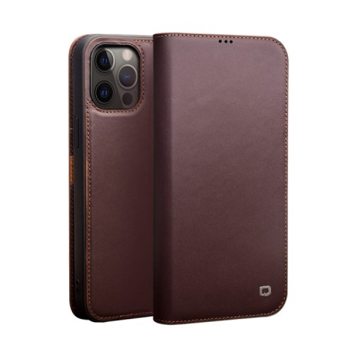 Skórzane Etui Pokrowiec QIALINO do iPhone 12 Pro Max brązowe